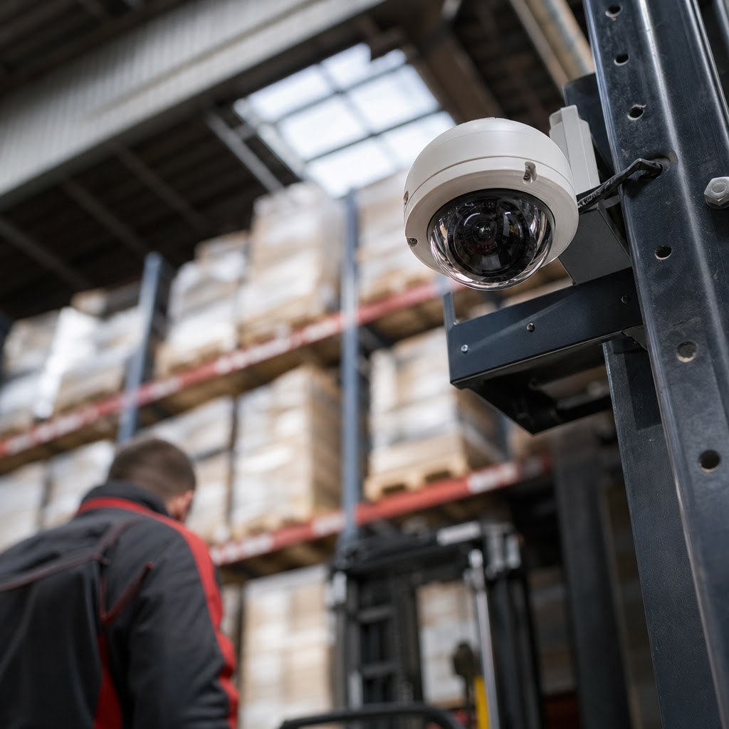IP dome kamera nainštalovaná na strope skladu