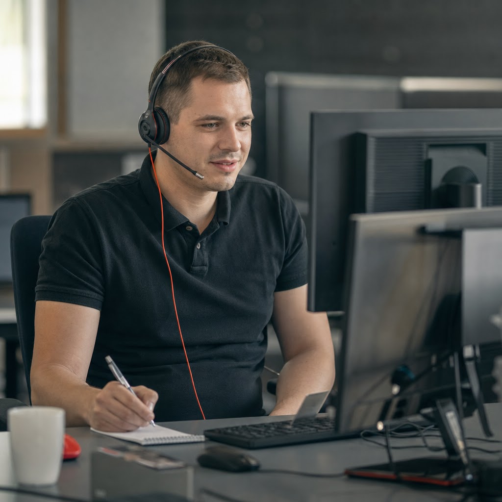 IT špecialista rieši požiadavku zákazníka po telefóne